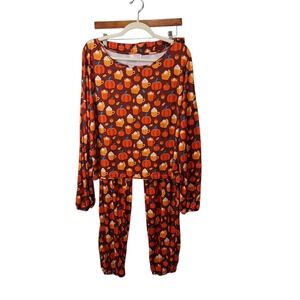 Jordan Jammies Brown Pajama Set 2XL Pumpkin Pie Lattes Acorns Leaves Autumn Fall